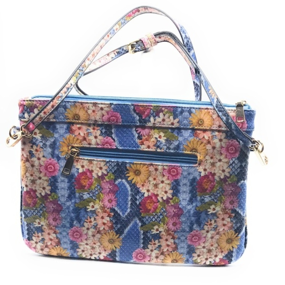 Le Miel Vegan Floral Zipper Clutch/Crossbody Blue Hand Bag NEW - Picture 2 of 7